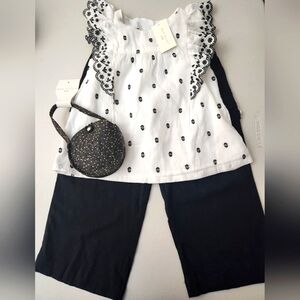 NWT Max Studio Black linen cargo pant1 w/ White/Black Top+mini bag, Size…